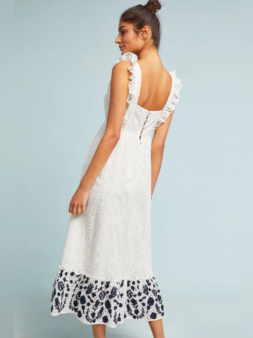 Allison New York Anthropologie white Eyelet Navy Embroidered Midi Dress XSmall - Picture 2 of 14